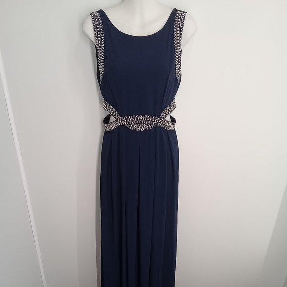 TFNC London Size Small Stunning Navy Blue dress with beaded detailing - Picture 1 of 3